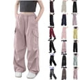 thumbnail image 1 of MKOSPLRT Kids Baggy Cargo Pants Casual Loose Fit Parachute Pant Bottom Joggers Solid Wide Leg Dance Pants with Pockets, 1 of 7