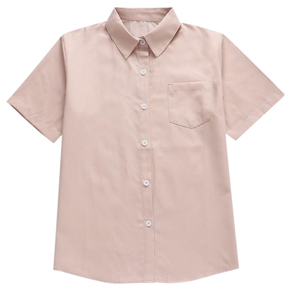 MKOSPLRT Kids Button Down Shirts Short Sleeve Casual T Shirts Lapel Collar Solid Color Tops Loose Fit Blouses 10-16Years Kids Clothes