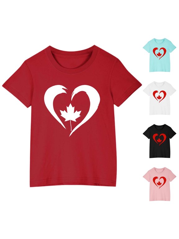 Kids Canadian Boys Girls T Shirts Canada Day Cute Maple Leaf Print Short Sleeve Crewneck Tee Tops Loose Comfy Shirts Clothes
