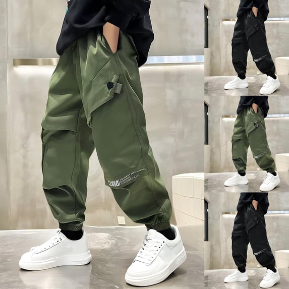 MKOSPLRT Kids Cargo Pants with Pocket Elastic Waist Cinch Bottom Sweatpants Solid Baggy Athletic Sweat Pants 5-15Y