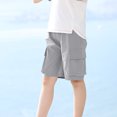 thumbnail image 1 of MKOSPLRT Kids Cargo Shorts with Pocket 3-14 Years Elastic Waist Knee Length Shorts Solid Color Lounge Wide Leg Shorts Gifts for Children, 1 of 5