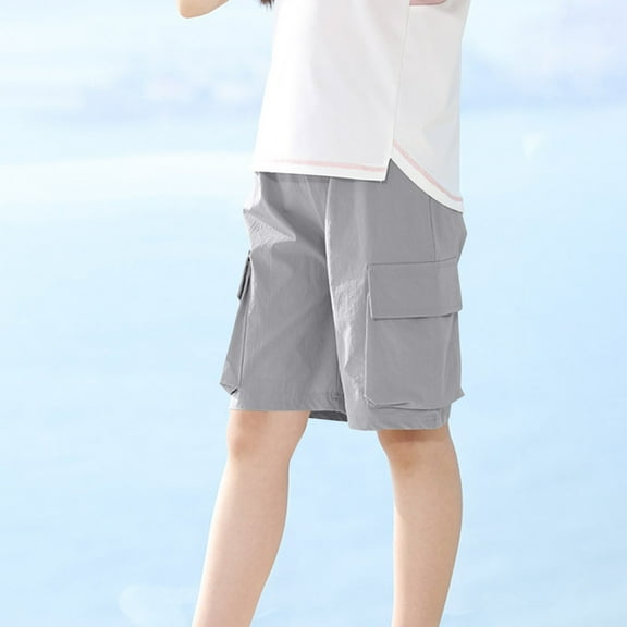 MKOSPLRT Kids Cargo Shorts with Pocket 3-14 Years Elastic Waist Knee Length Shorts Solid Color Lounge Wide Leg Shorts Gifts for Children