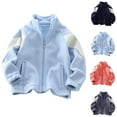 thumbnail image 1 of MKOSPLRT Kids Fleece Athletic Jackets with Pocket Mock Zip Up Long Sleeve Cardigans Funny Color Block Fall Coats for Girl Boy 3-13 Years, 1 of 3