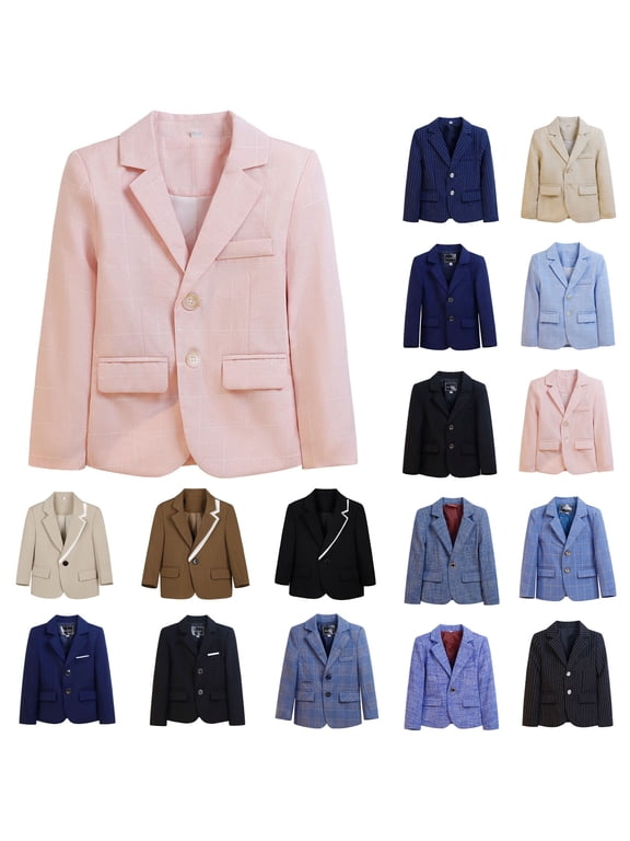 Kids' Formal Blazer 2-16 Years Slim Fit Single Breasted Suit Jacket with Notch Lapel Boys and Girls Dress Coat for Weddings School