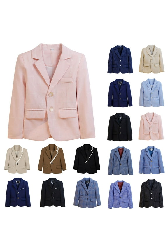 Kids' Formal Blazer 2-16 Years Slim Fit Single Breasted Suit Jacket with Notch Lapel Boys and Girls Dress Coat for Weddings School