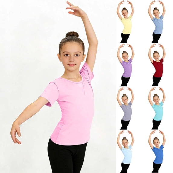 MKOSPLRT Kids Girls Ballet Tops Short Sleeve Crew Neck Mesh Crop Dance Shirts for Leotards Classic Gymnastics Purple 3-4 Years