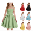 thumbnail image 1 of MKOSPLRT Kids Girls Summer Dresses 2025 Spaghetti Strap Square Neck Ruched Midi Dress Flowy Tunic Tiered Dress Solid Linen Wedding Dresses 8-15Y, 1 of 8