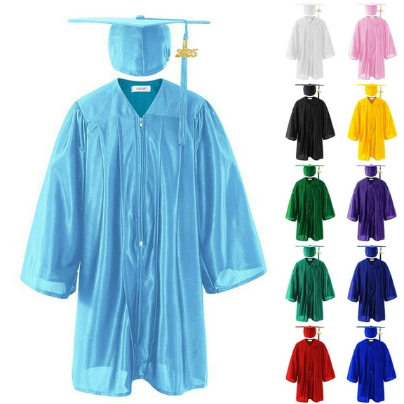 MKOSPLRT Kids Graduation Gown Set Satin Academic Cap and Gowns with Tassel for Boys Girls Kindergarten Preschool Ceremony 3-12 Years
