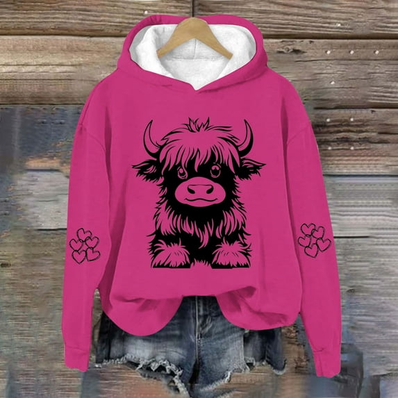 MKOSPLRT Kids Hoodies Cute Highland Cow Graphic Sweatshirts Long Sleeve Western Pullover Lounge Sweat Shirts Hoodies for Toddler Boy Girl