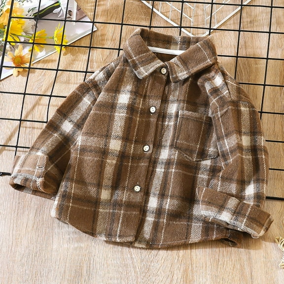 MKOSPLRT Kids Long Sleeve Button Down Shirts 2-11Y Boys Palid Shirts Girls Lapel Collar Gingham Tshirts Casual Loose Blouses with Pocket