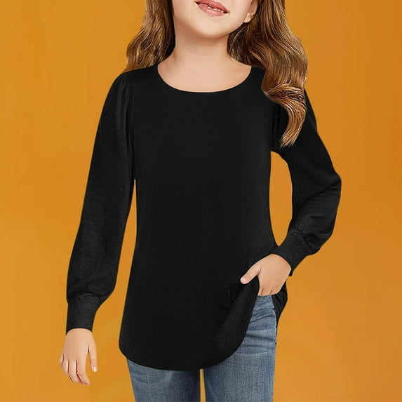MKOSPLRT Kids Long Sleeve Tunic Tops Crew Neck Casual Dressy T Shirts Basic Solid Color Shirts Soft Blouses Comfy Going Out Tees 4-13Years