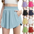 thumbnail image 1 of MKOSPLRT Kids Pleated Athletic Tennis Skorts 3-14 Years Girls Elastic Waist Yoga Shorts Solid Baggy Golf Skirts with Shorts pockets, 1 of 9