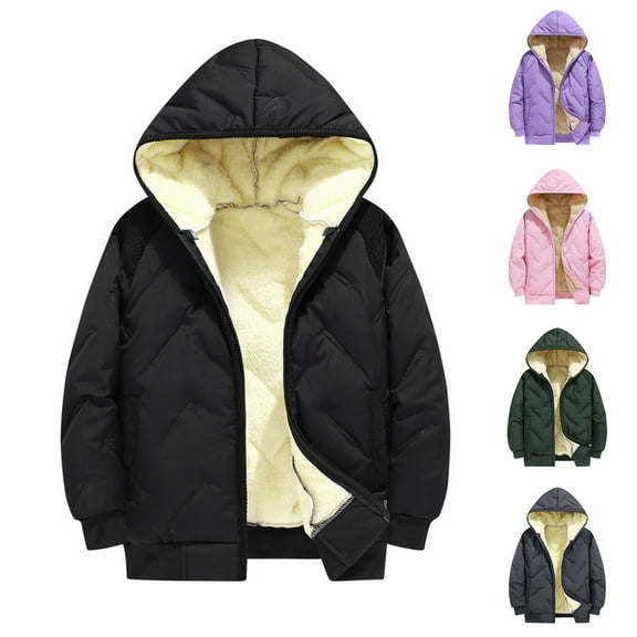 MKOSPLRT Kids Sherpa Fleece Lined Puffer Jackets Waterproof Windproof Winter Coats Solid Zip Up Warm Rain Coats Outwear 3-14Y