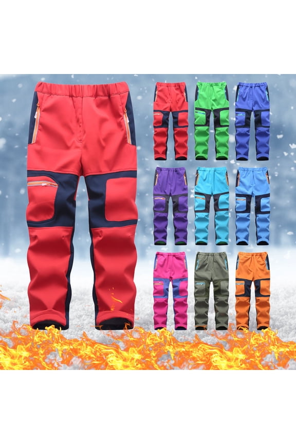 Kids Snow Ski Pants Hiking Boys Girls Outdoor Waterproof Windproof Fleece Warm Snowboard Pants 5-16Y