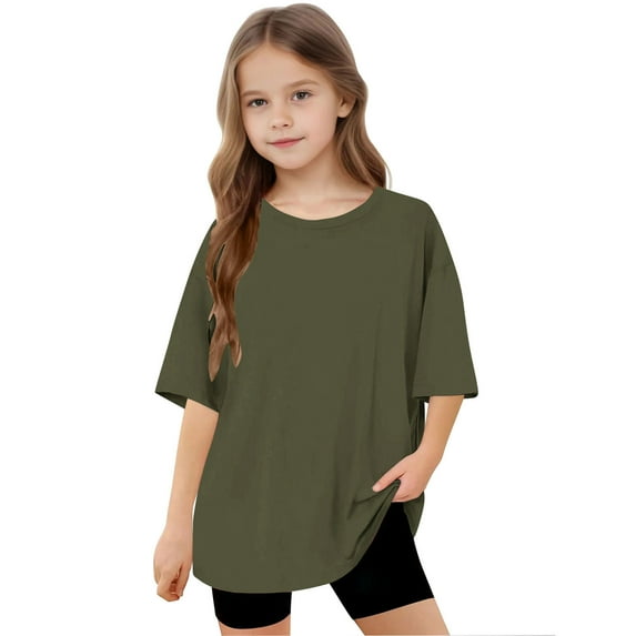 MKOSPLRT Kids Summer T Shirts Crew Nekc Oversized Tops Short Sleeve Drop Shoulder Tees Solid Color Comfy T Shirts 5-15 Years
