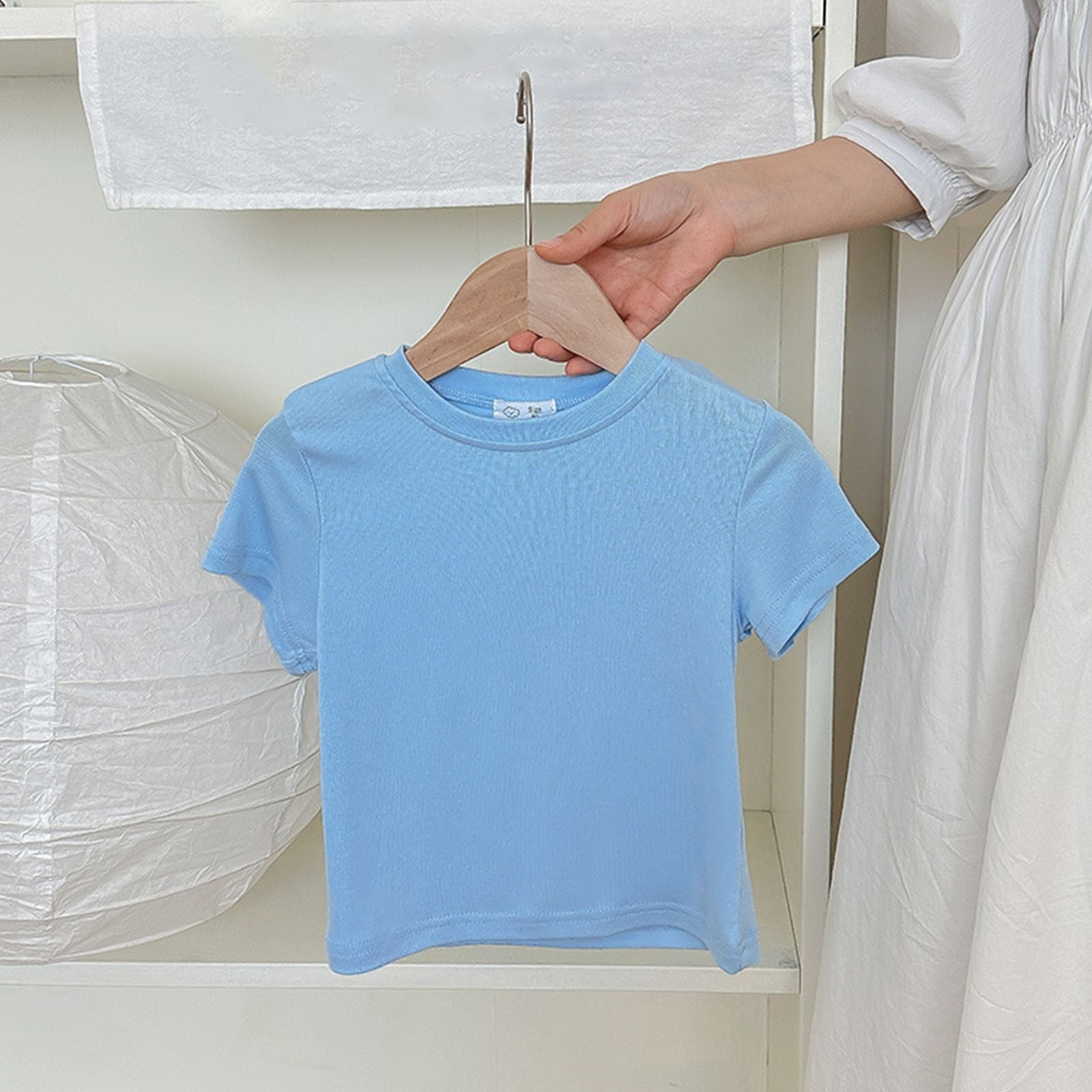 MKOSPLRT Kids Summer Tops Crew Neck Short Sleeve Shirts Basic Solid ...