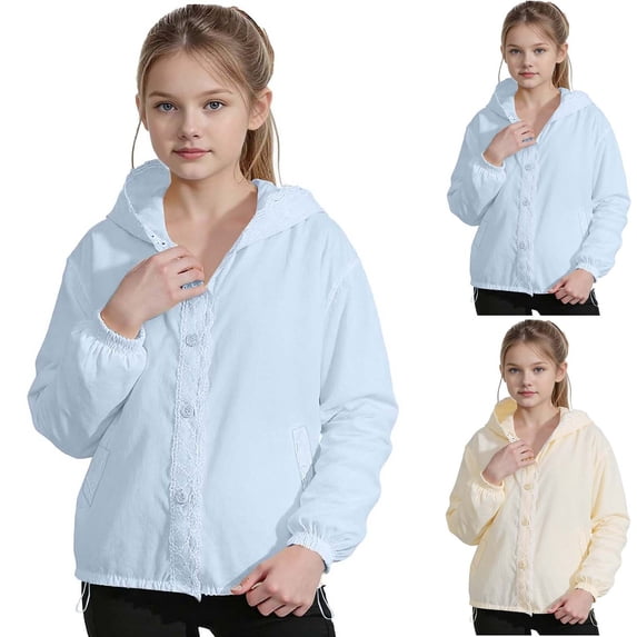 MKOSPLRT Kids Sun Protection Jacket UPF 50+ Button Down Hoodie Lightweight Outdoor Jackets for Boys Girls 4-15 Years