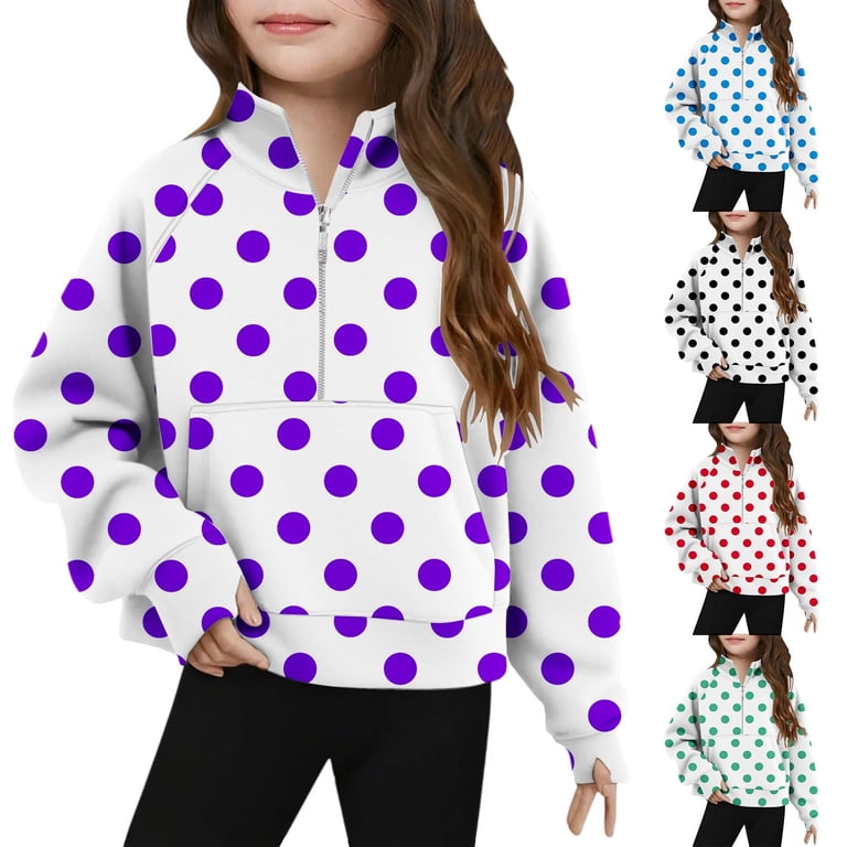 MKOSPLRT Kids Sweatshirts with Thumb Holes Zip Mock Neck Polka Dot