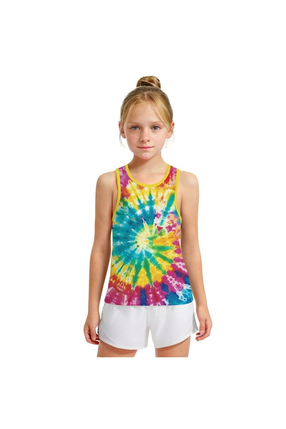 Kids Tie Dye Tank Tops for Girl Boy Sleeveless Round Neck Fashion Vests Casaul Workout Yoga Tanks Loose Sport Tanks 3-15 Years