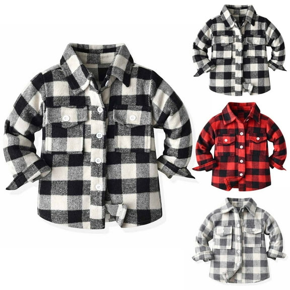 MKOSPLRT Kids Toddler Boys Girls Button Down Shirt Long Sleeve Flannel Plaid Shirts Shacket Lightweight Fall Jacket Clothes 3M-10Y