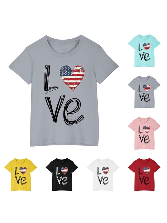 Kids USA Star Stripes Fourth July Tee Shirts Short Sleeve Crew Neck Love Shirts Cute 4th of July T Shirts Independence Day Shirts