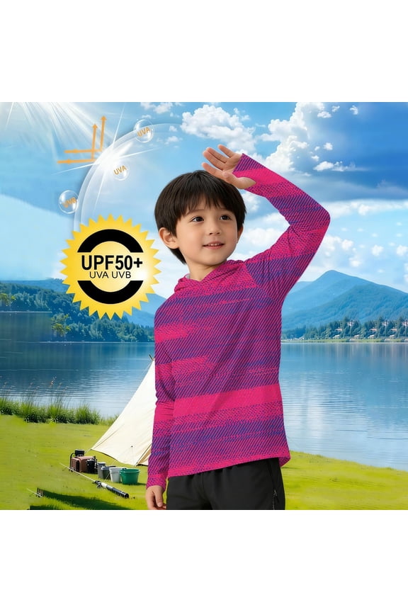 Kids UV Protection Shirt UPF50+ Long Sleeve Print Hoodie with Thumbholes Cool Comfortable for Hot Summer Days 5-15 Years Hot Pink 5-6 Years