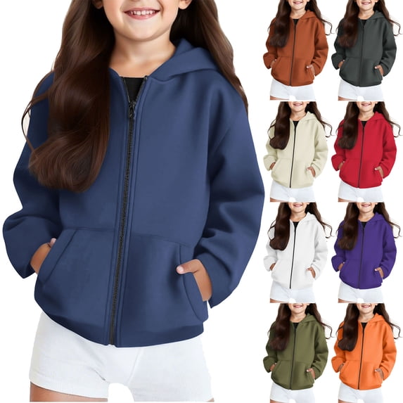 MKOSPLRT Kids Zip Up Hoodies with Pocket Long Sleeve Oversized Sweatshirts Solid Fleece Fall Cardigans Lightweight Hoodies 4-14Y