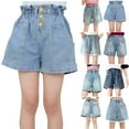 thumbnail image 1 of MKOSPLRT Lace Jeans Shorts for Girl 2-12 Years Elastic Waist Baggy Wide Leg Denim Shorts Solid Color Wash Jeans with Pearls Pockets, 1 of 5