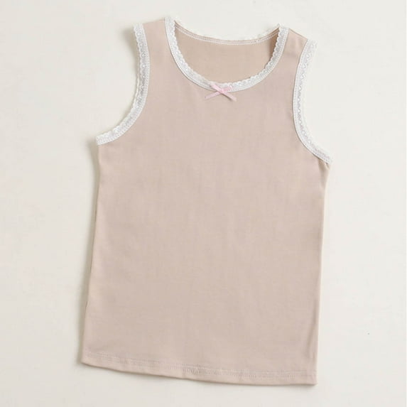 MKOSPLRT Lace Tank Tops for Girl Sleeveless Soft Tanks Crew Neck Lounge Tanks Solid Color Loose Fit Tanks Comfy Summer Tanks for 3-11 Years