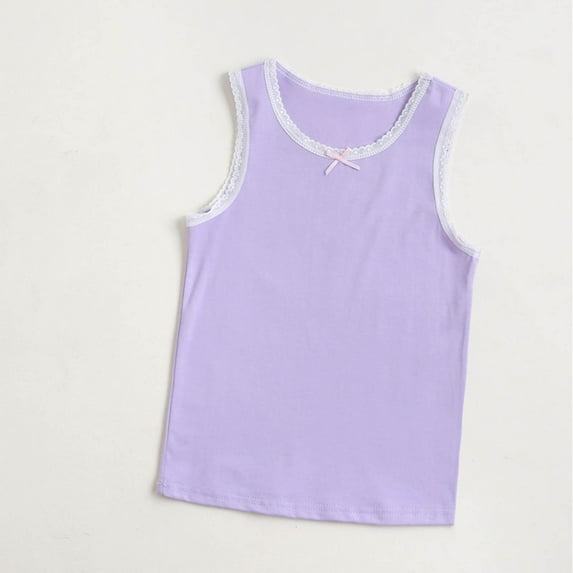 MKOSPLRT Lace Tank Tops for Girl Sleeveless Soft Tanks Crew Neck Lounge Tanks Solid Color Loose Fit Tanks Comzy Summer Tanks for 3-11 Years