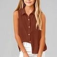 thumbnail image 1 of MKOSPLRT Linen Button Down Shirts Girls Sleeveless Lapel Collar T Shirts Solid Color Lounge Blouses Loose Fit Tees Gifts for Children 5-15Y, 1 of 7