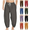 thumbnail image 1 of MKOSPLRT Linen Harem Pants for Kid Girls Boys Drawstring Elastic Waist Cropped Pants Solid Baggy Lounge Pants with Pocket, 1 of 7