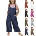 thumbnail image 1 of MKOSPLRT Linen Jumpsuits for Girl Sleeveless Bib Overalls Solid Baggy Lounge Wide Leg Romper Pants Lounge Jumpers with Pocket, 1 of 10