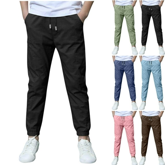 MKOSPLRT Linen Lounge Pants for Kid Girl Boy 4-12 Years Girls' Jogger Sweatpants Soft Active Athletic with Pockets and Drawstring