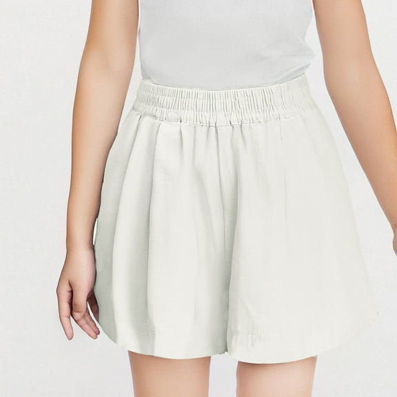 MKOSPLRT Linen Shorts for Children 8-15 Years Elastic High Waist Bermuda Shorts Solid Color Baggy Wide Leg Shorts with Pokcet for Boy Girl