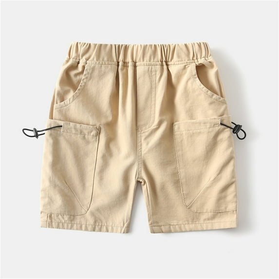 MKOSPLRT Little Boy's Cargo Shorts Elastic Waist Baggy Shorts Solid Color Casual Shorts Lightweight Vacation Shorts with Pokcet