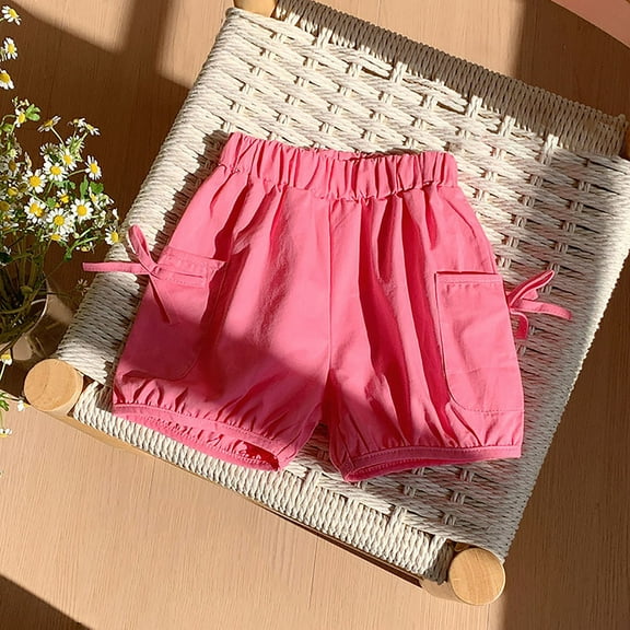 MKOSPLRT Little Girl Cotton Linen Shorts Elastic Waist Wide Leg Shorts Solid Color Lounge Shorts Baggy BeacH Vacation Shorts with Pocket