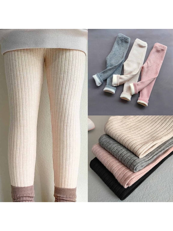 Little Girl Fleece Lined Leggings 1-9Y High Waist Warm Ribbed Knit Leggings Solid Slim Fit Fall Winter Leggings Stretchy Tight