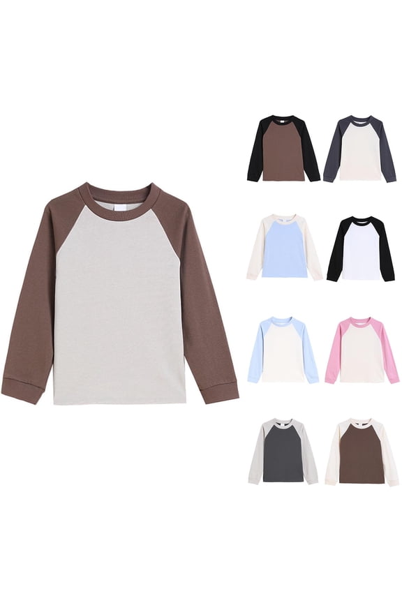Long Sleeve Raglan Shirts Kids 1-15Y Crew Neck Casual T Shirts Cute Color Block Blouses Loose Fit Fall Pullover Tops