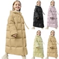 thumbnail image 1 of MKOSPLRT Long Winter Coats for Girl 5-13Y Thicken Puffer Jackets Hooded Zipper Long Sleeve Knee Length Down Coats Outwear with Pocket, 1 of 9