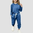 thumbnail image 1 of MKOSPLRT Lounge Sets for Kid Girls Solid Sweatsuits 2 Piece Long Sleeve Shirts Wasit Jogger Pants Comfy Tracksuits 5-13 Years, 1 of 5