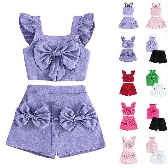 MKOSPLRT Lounge Sets for Toddler Girl Off Shoulder Halter Tops Elastic Waist Cargo Shorts Color Block Summer 2 Piece with Flowers Kids Clothes