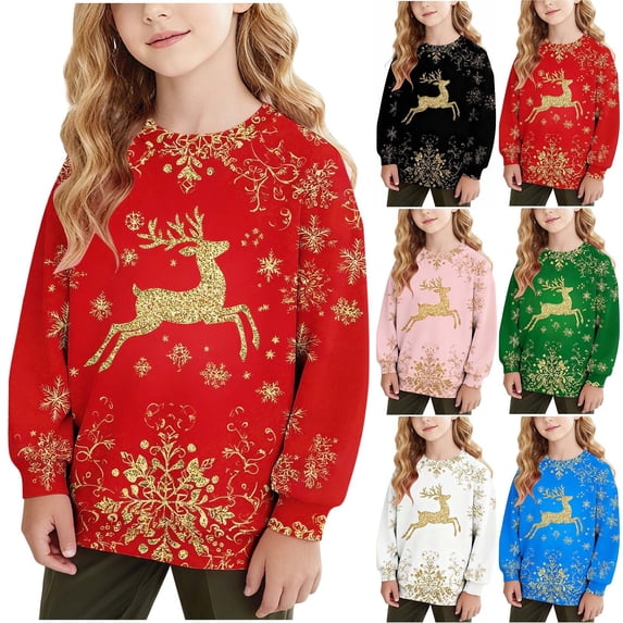 MKOSPLRT Marry Christmas Sweatshirts for Girl Boy 1-15Y Crew Neck Long Sleeve Fleece Lined Pullover Funny Xmas Party Sweatshirts