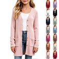 thumbnail image 1 of MKOSPLRT Open Front Long Cardigan Girls Button V Neck Long Sleeve Ribbed Knit Jackets Lightweight Soft Outerwear with Pocket 5-16 Years, 1 of 6