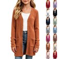 thumbnail image 1 of MKOSPLRT Open Front Long Cardigan Girls Button V Neck Long Sleeve Ribbed Knit Jackets Lightweight Soft Outerwear with Pocket 5-16 Years, 1 of 6