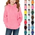 thumbnail image 1 of MKOSPLRT Oversized Fuzzy Fleece Hoodies Girls 4-36Y Warm Long Sleeve Drop Shoulder Pullover Solid Fall Sweatshirts with Pockets, 1 of 10