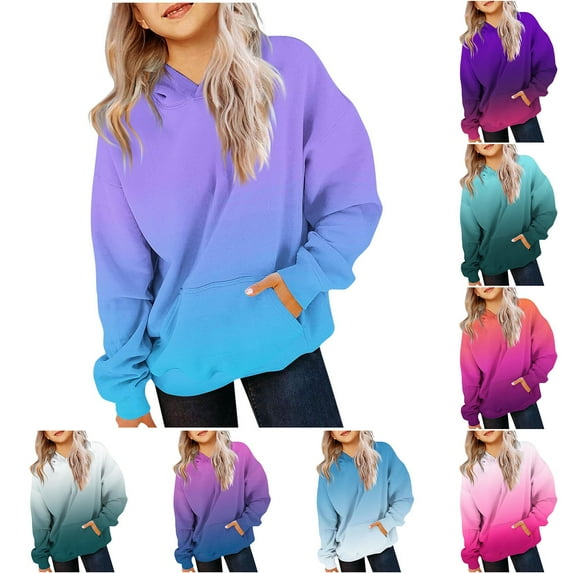 MKOSPLRT Oversized Hoodies for Kids Long Sleeve Drop Shoulder Sweatshirts Casual Gradient Pullover Tops Fall Loose Fit Sweat Shirt with Pokcet
