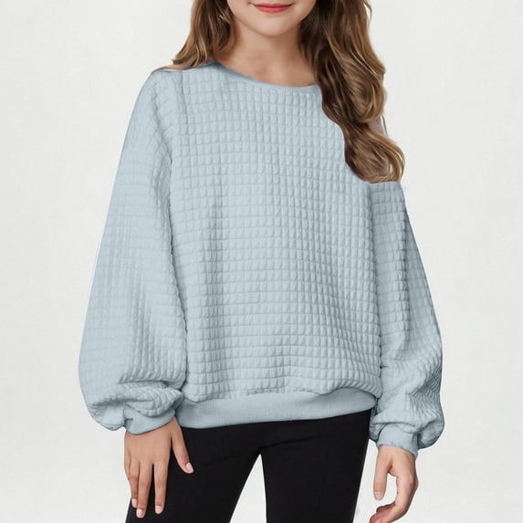 MKOSPLRT Oversized Pullover Tops for Girl Lantern Long Sleeve Casual T Shirts Round Neck Drop Shoulder Shirts Solid Loose Blouses
