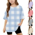 thumbnail image 1 of MKOSPLRT Oversized Shirts for Girls 5-15 Years Short Sleeve Plaid Shirts Crew Neck Lightweight Tshirts Loose Fit Tees Summer Drop Shoulder Tops, 1 of 9