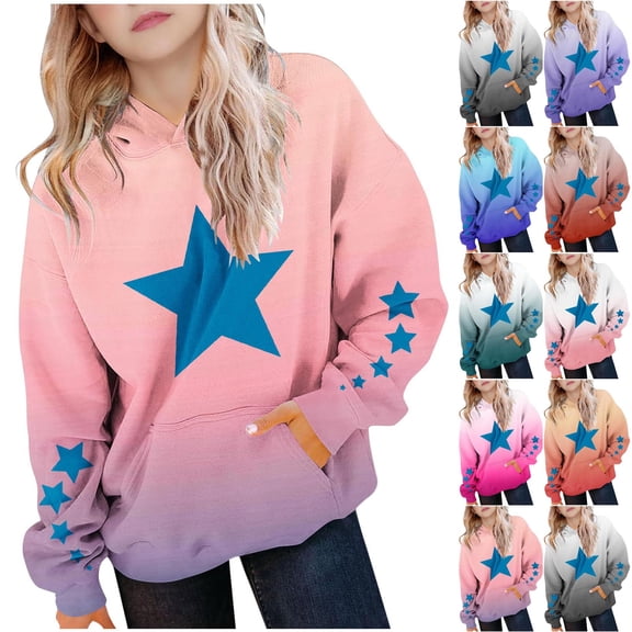 MKOSPLRT Oversized Y2K Hoodies for Kids 4-14Y Long Sleeve Drop Shoulder Pullover Tops Funny Stars Graphic Sweatshirts Gradient Hoodies with Pockets